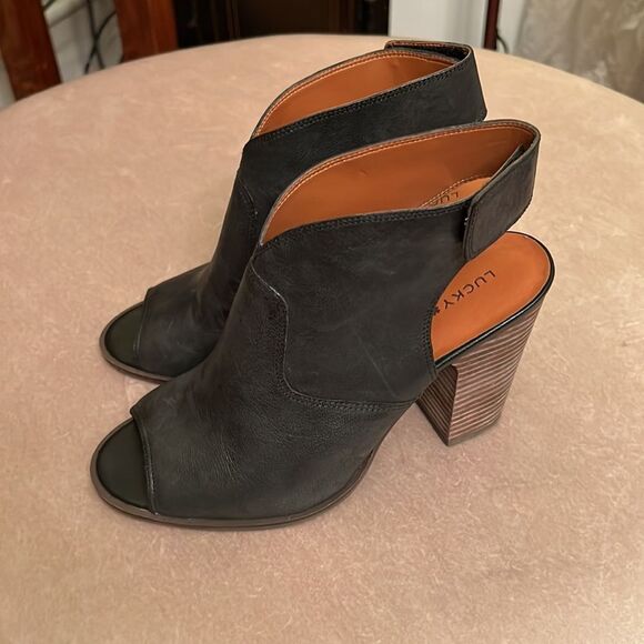Lucky Brand Sz 9 Lizette Leather Open-Toe Ankle Booties EUC - Picture 4 of 13